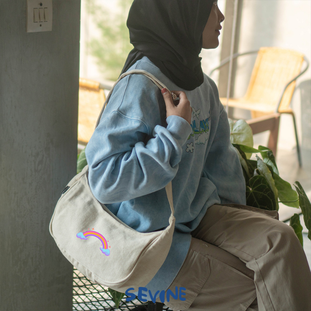 Sevine Luna Sling Bag Tas Selempang Wanita Tas Wanita Kuliah Kanvas Resleting Shoulder Bag Hand Bag - SLG