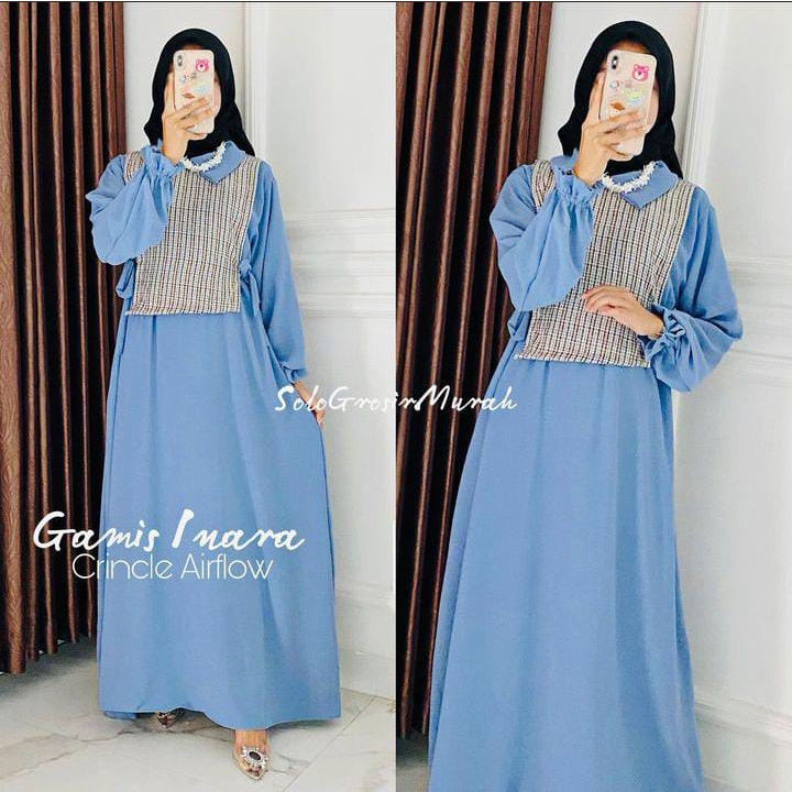 Gamis Inara Crincle AIrflow/Rompi Kotak Kekinian LD 105