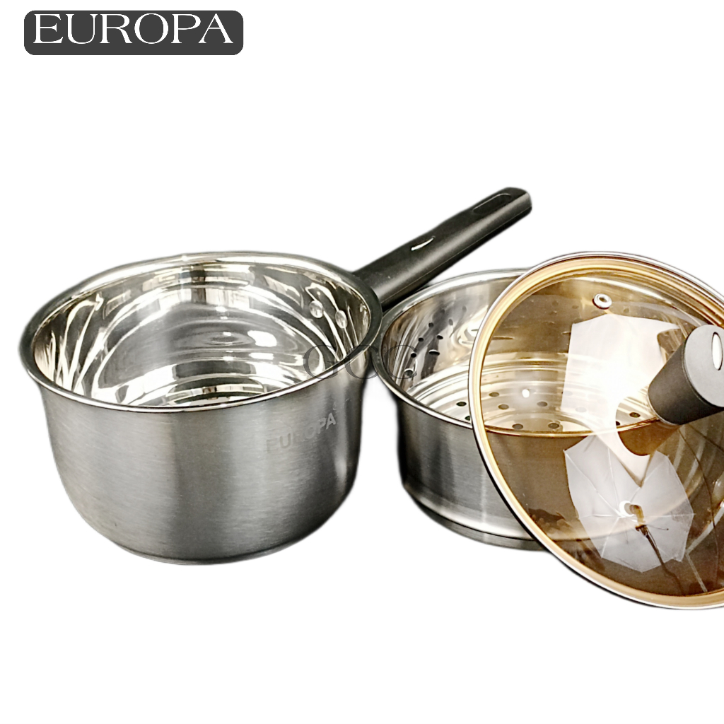 A1 PAnci Kukus Kecil Tutup Kaca 18Cm Sauce Pan Steamer Pot EUROPA Stainless Steel Tebal