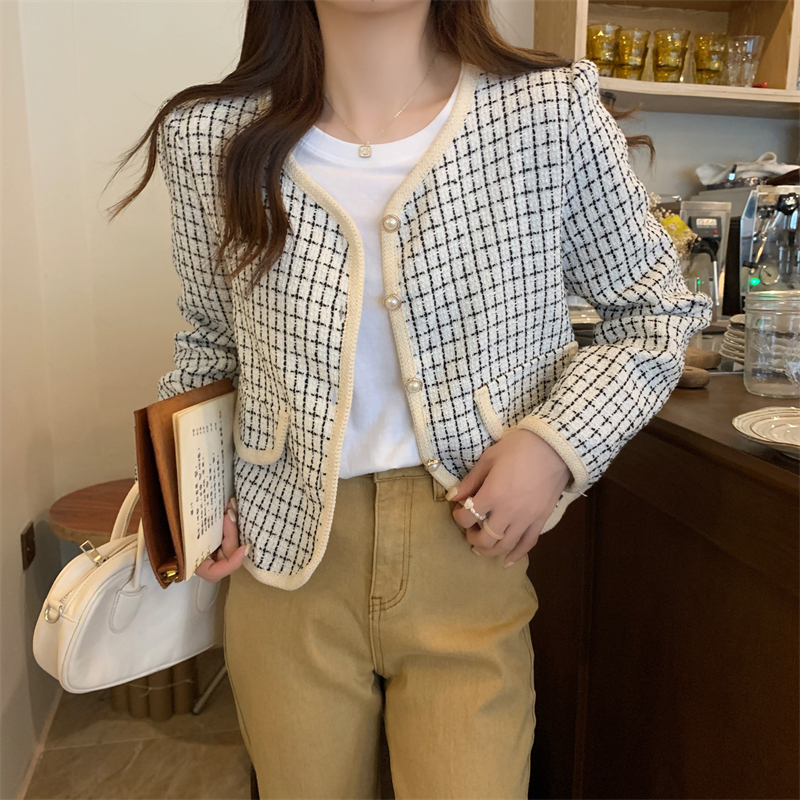 Korean Style Lengan Panjang Kekinian Premium Kotak-kotak Kardigan Crop Jacket Wanita Terbaru Vintage Baju Atasan Wanita