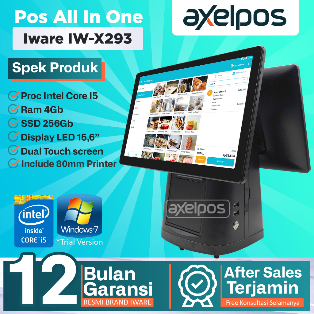 Mesin kasir PC POS All in One Dual Monitor i5 Touchscreen Iware X293