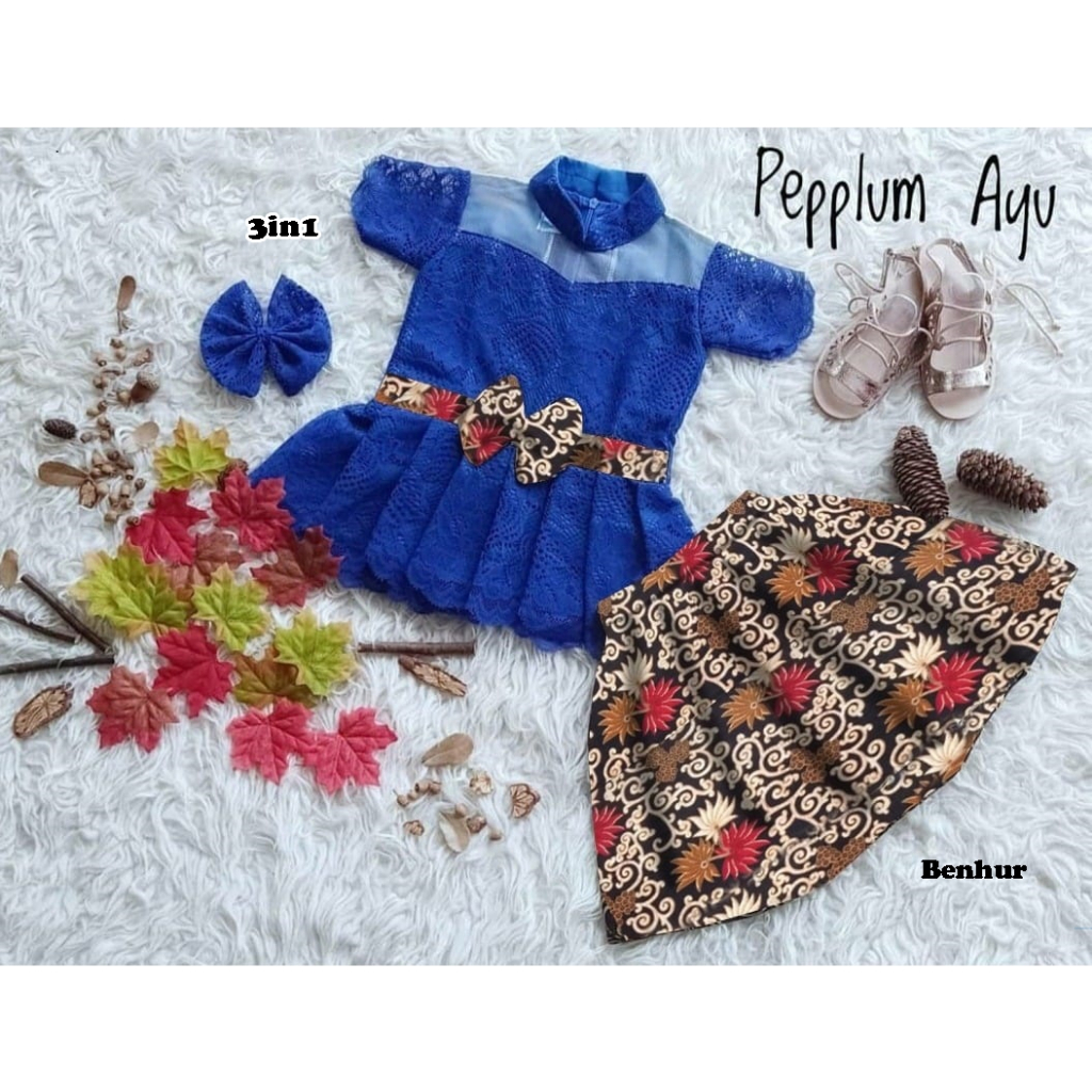 Set pepplum ayu/Setelan Kebaya Anak Brokat Perempuan ( Gratis Jepit Pita ) Umur 2-5 Tahun