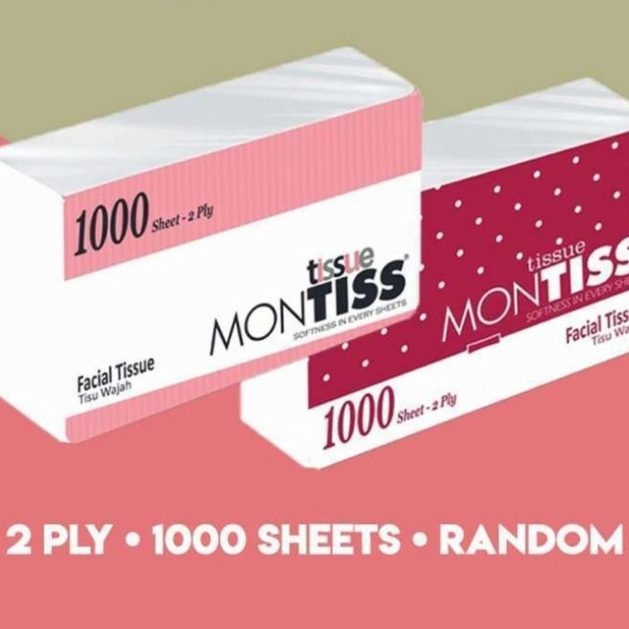 Tisu Wajah Montis 1000s 2ply / Facial Tissue Montiss 1000 Sheets 2 Ply