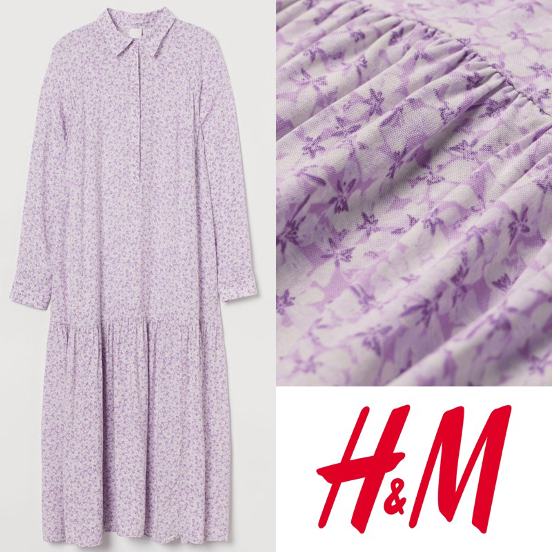 h&m hnm hm lilac floral collared maxi long dress