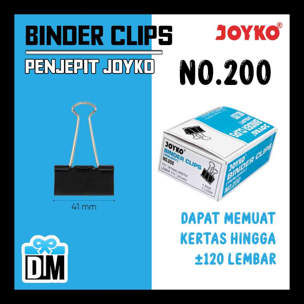 

Jepitan Binder Clip Klip Penjepit No 200 41mm 1.625 inch Penjepit Penggantung Gantungan Kertas 1 Lusin Joyko