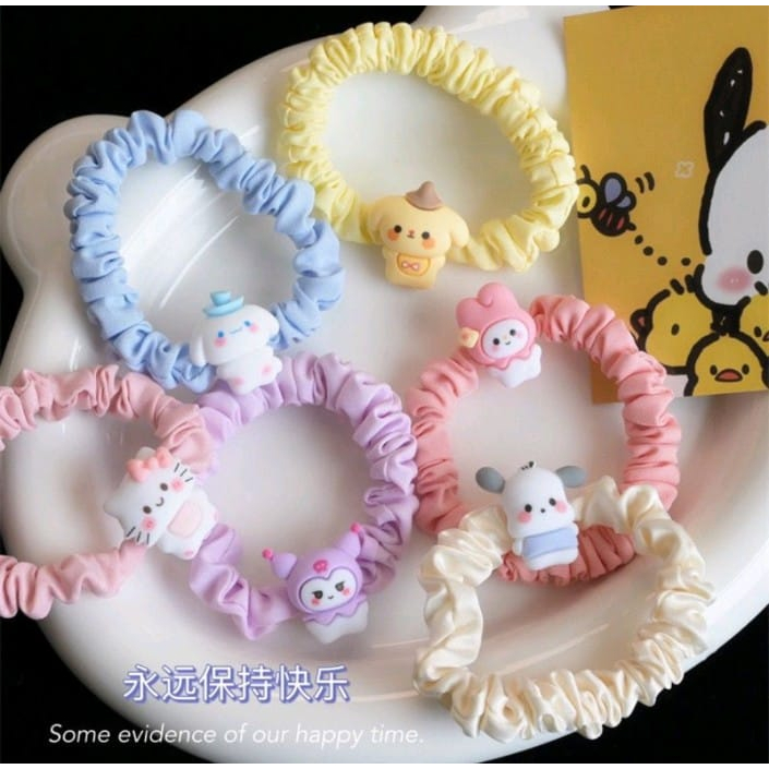 IKAT RAMBUT SCRUNCHIE KOREA MOTIF LUCU KARTUN || KARET IKAT RAMBUT ALA KOREA - BD