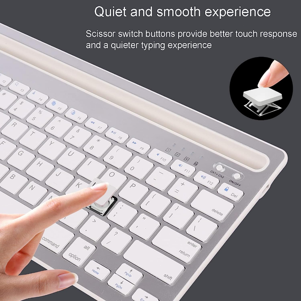 Actual 【COD】Keyboard Bluetooth Nirkabel, Keyboard Mode Ganda (Bluetooth + 2.4G), Keyboard Laptop dengan Groove, Kompatibel dengan Komputer, Mac, MacBook, Laptop, PC, iPad, Ponsel Tablet iOS/Android dengan Keypad Numerik