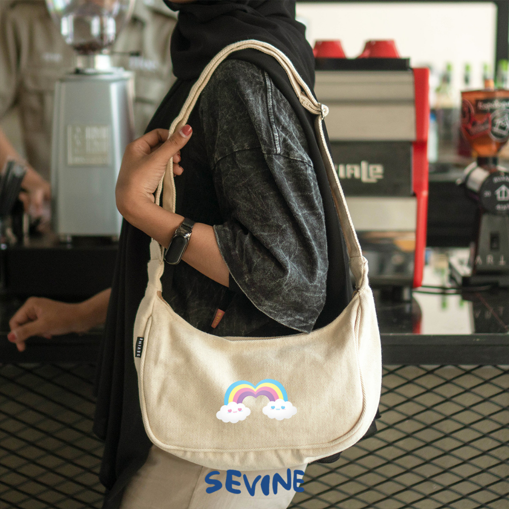 Sevine Luna Sling Bag Tas Selempang Wanita Tas Wanita Kuliah Kanvas Resleting Shoulder Bag Hand Bag - SLN