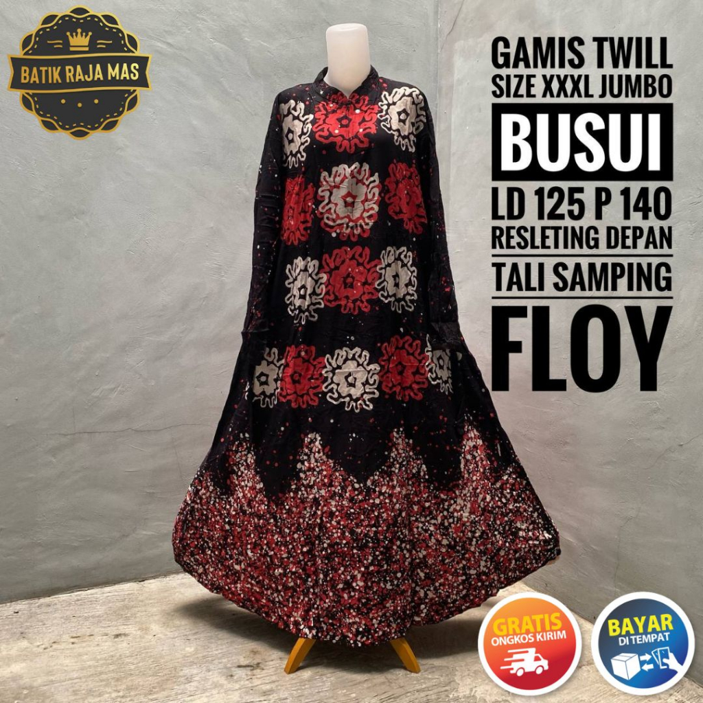 Dress Gamis Wanita Dewasa Ibu Ibu Jumbo Syari Lebaran Busui Friendly Resleting Depan Twill Ori Pekal