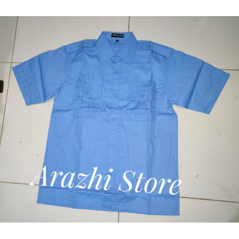 Seragam Kerja Biru Muda Kemeja Pria Lengan Pendek Biru Muda Baju Pangkat Pendek Biru Muda Bahan Katu