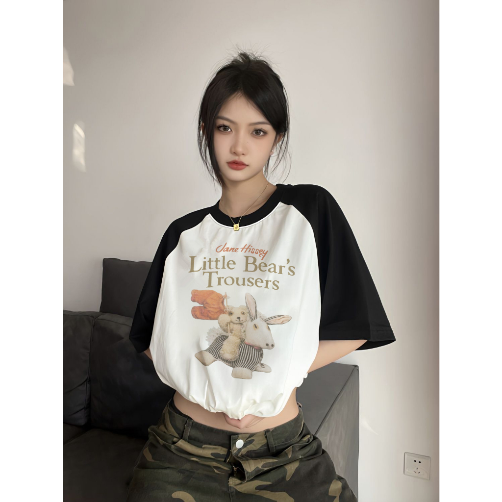 EUNII T-shirt Lengan Pendek Cute Rabbit Korean Style/Kaos Atasan Wanita/Baju Kaus Oversize Wanita/Kaos Wanita