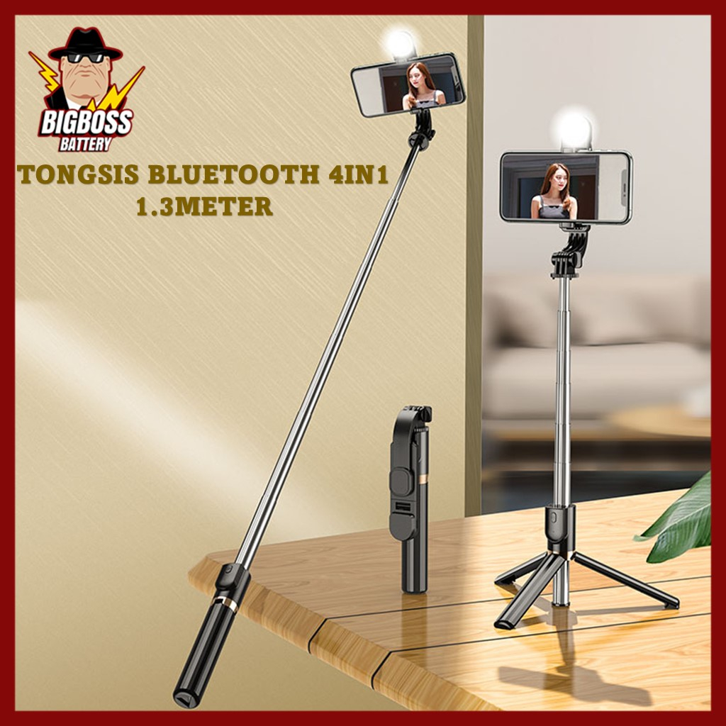 Tongsis Bluetooth 1.3Meter Putar 360 Derajat Dengan Remote Bluetooth 4IN1 Selfie Stick Serbaguna Tongsis Minimalis Multifungsi