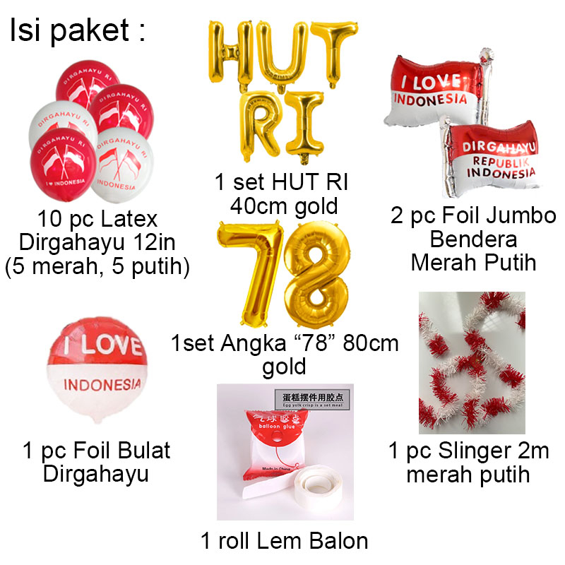 [PAKET] DIRGAHAYU HUT RI Balon Dekorasi Backdrop