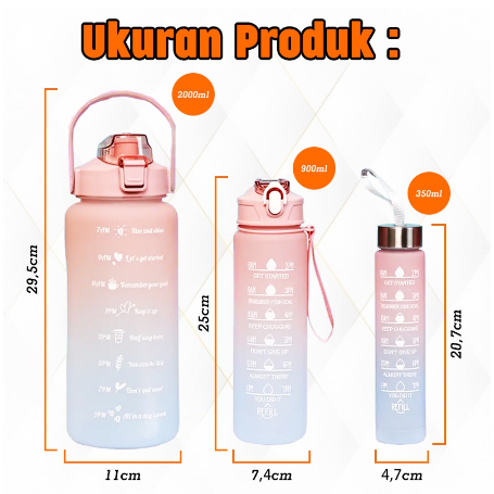 [ ABJ ] Botol Viral Gradasi 3in1 1 Set 2Liter + 900ml + 350ml Free Stiker 3D