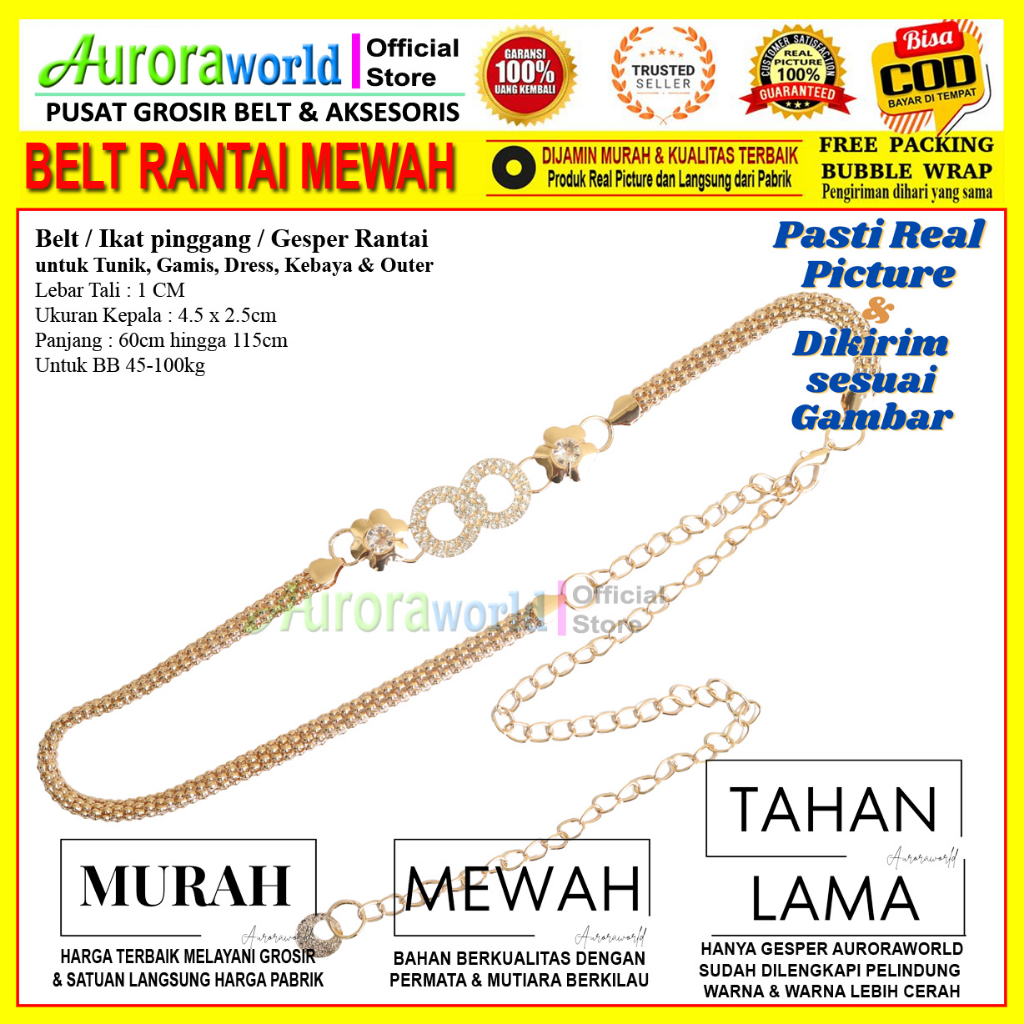 Belt rantai gesper rantai untuk gamis dress tunik