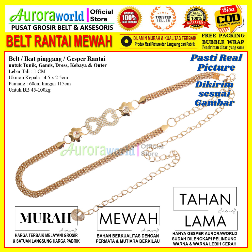 Belt rantai gesper rantai untuk gamis dress tunik