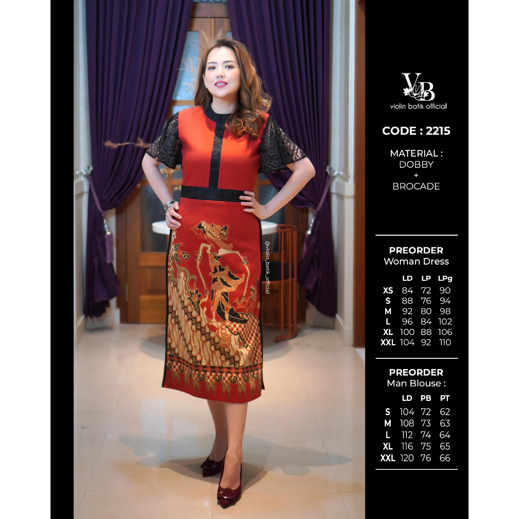 Violin Batik Dress Dobby Wayang Merah 2215