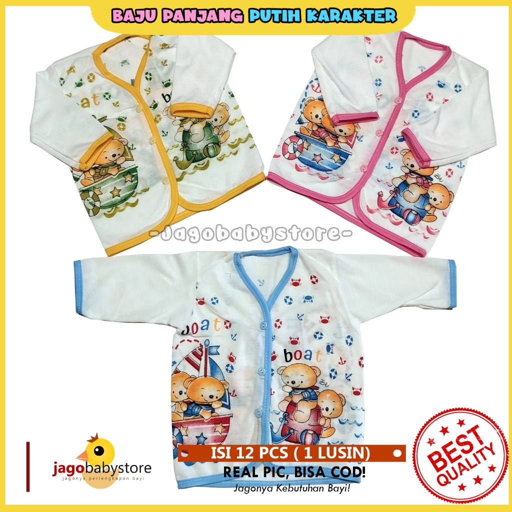 Baju bayi lengan panjang karakter putih