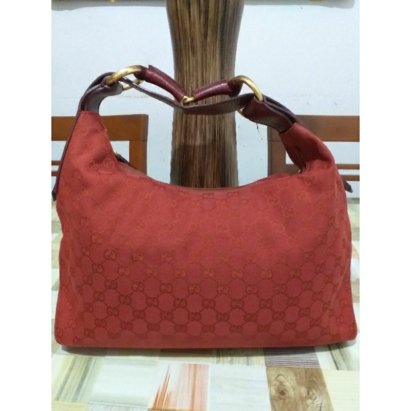Tas Gucci Canvas Leather Hobo