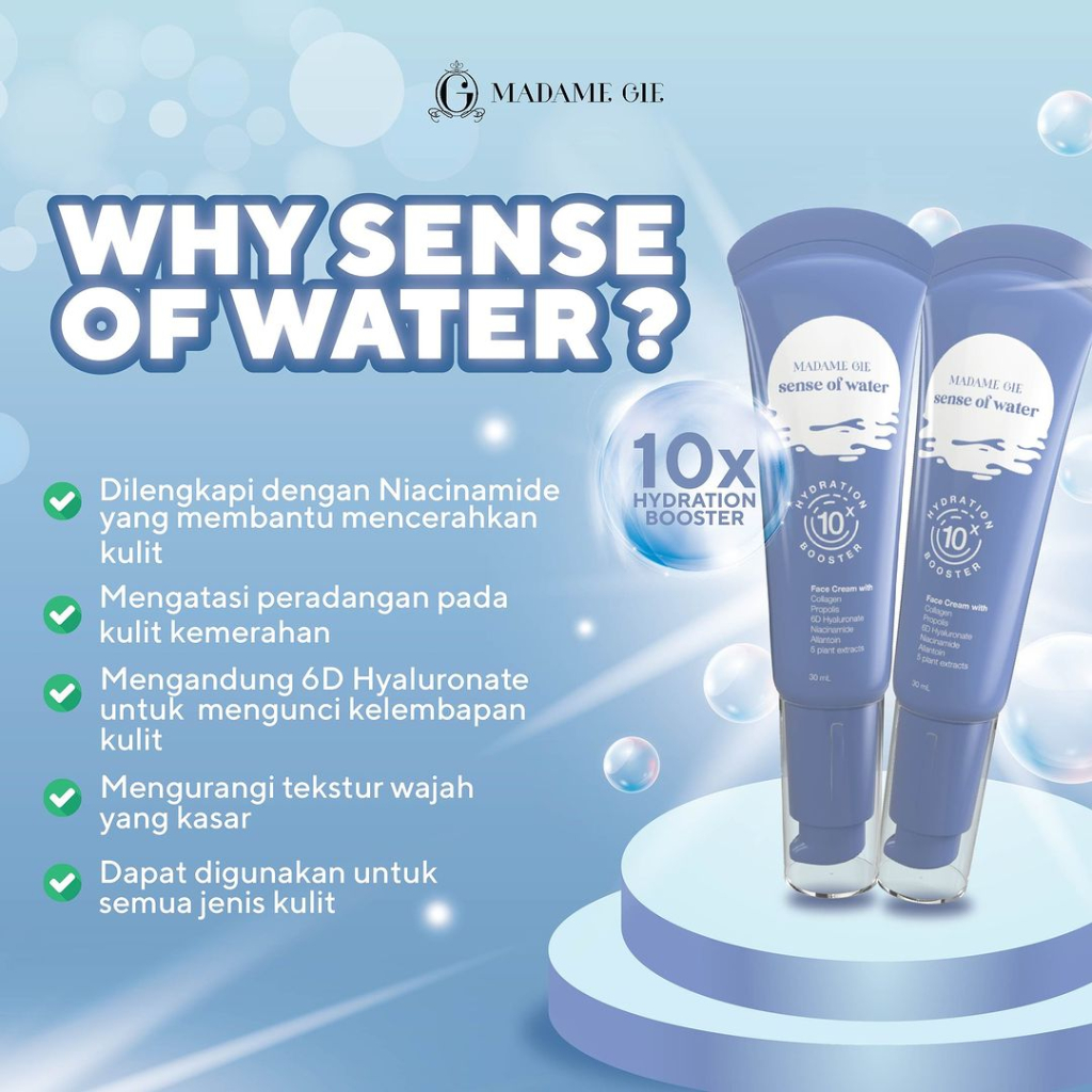 Madame Gie Sense Of Water Face Cream Moisturizer 10x Hydration Booster - 30 ML