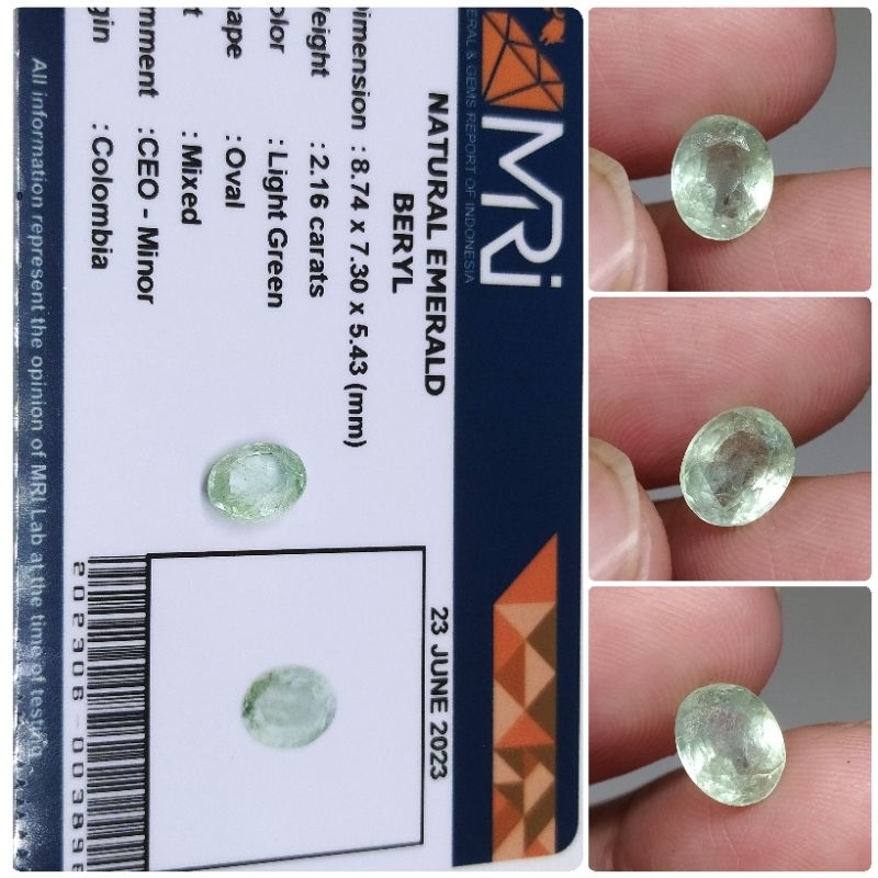 Natural Zamrud Colombia 2,15 ct Memo MRI emerald beryl kristal Columbia