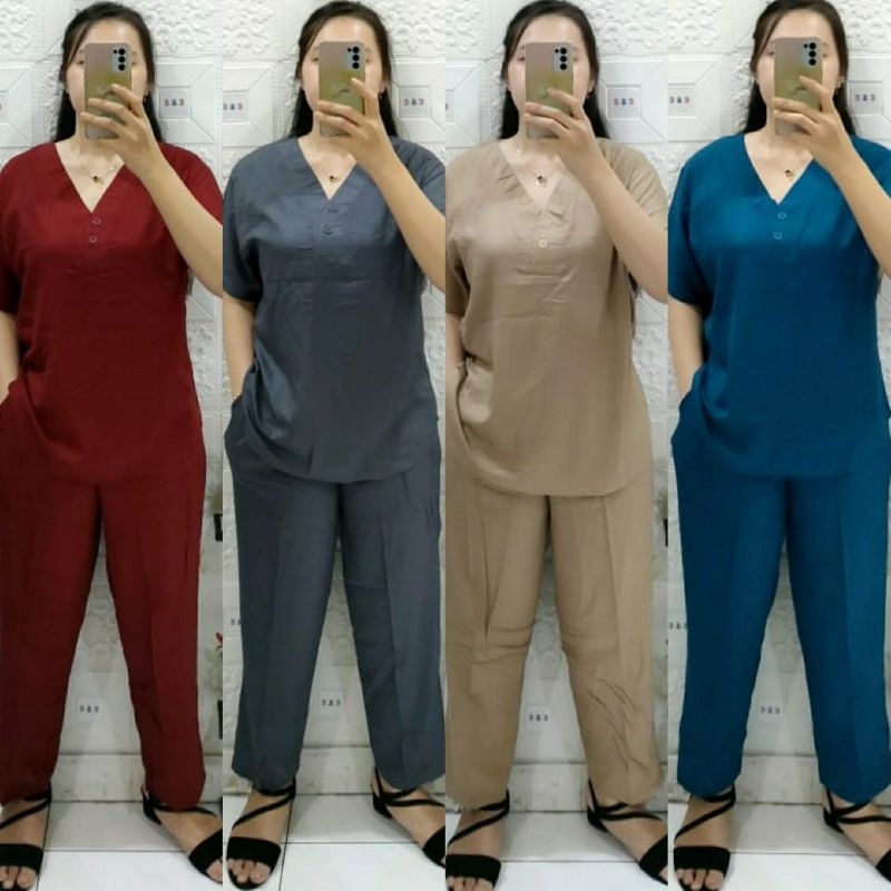 CNC - Stelan Viral Wanita Dewasa Terbaru/Stelan CP Rayon Premium Model 002 Standar Dan Jumbo Polos