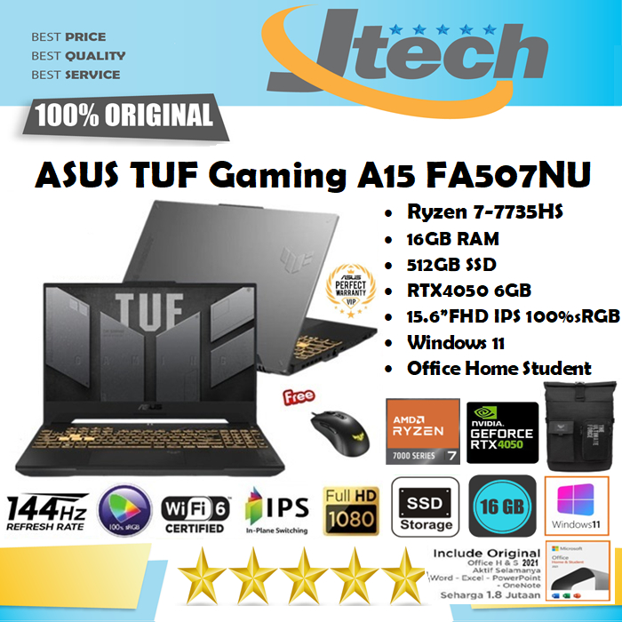 ASUS TUF Gaming A15 FA507NU - Ryzen 7-7735HS - RTX4050 6GB - 512GB SSD - 16GB - 15.6&quot;FHD IPS 100%sRGB - W11 - OHS