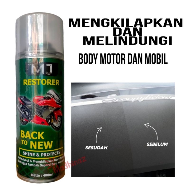 MJ Restorer Pengkilap dan penghitam body motor mobil,pengkilap ban MJ Restorer 400 ml