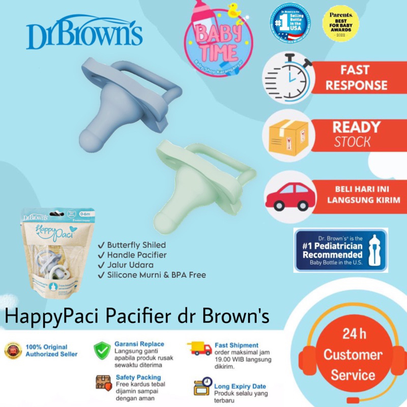 Dr Browns Happy Paci Silicone Pacifier 0m+ / Empeng bayi silikon isi 1 &amp; 2