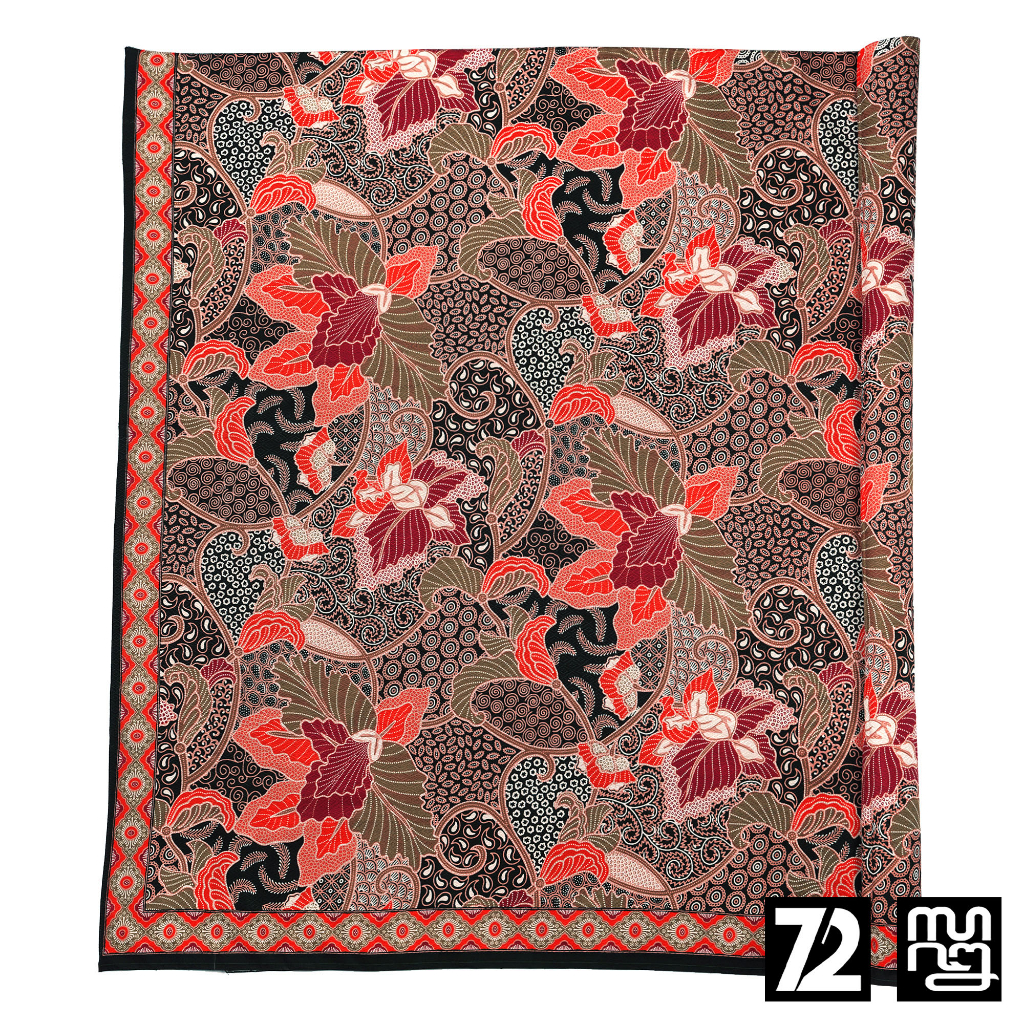 KAIN BATIK DOBBY Premium Motif Sekar Kembang Warna Merah Hitam 723923 Cap 72