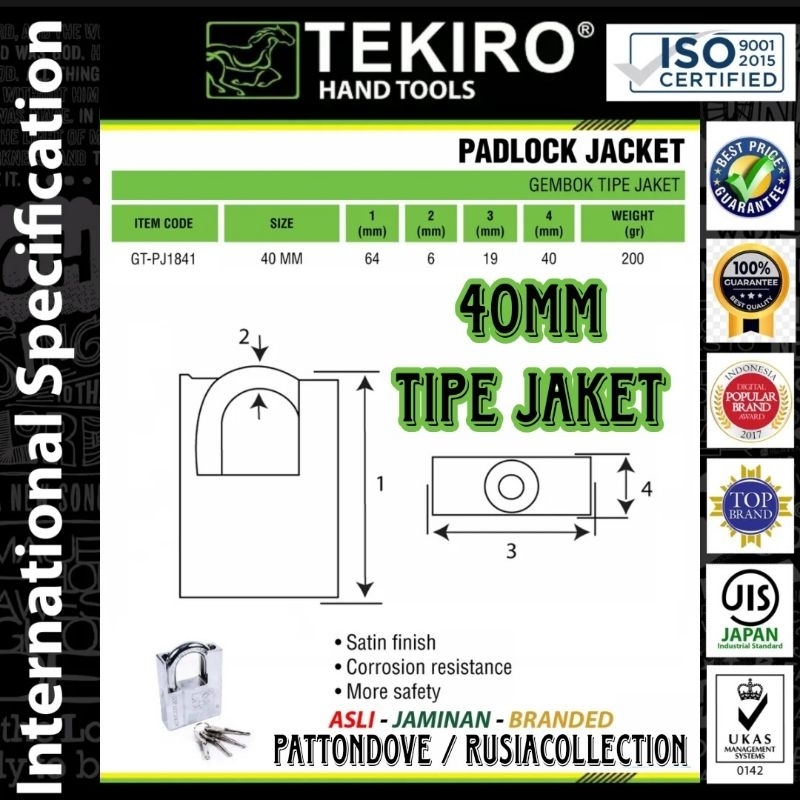 GEMBOK TEKIRO JAKET ORIGINAL PAGAR RUMAH PADLOCK JACKET