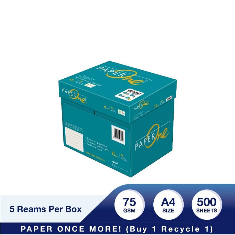 

PaperOne Kertas A4 75gr Copier 1 Box (2500 lembar) Kertas HVS A4 Kertas Fotocopy