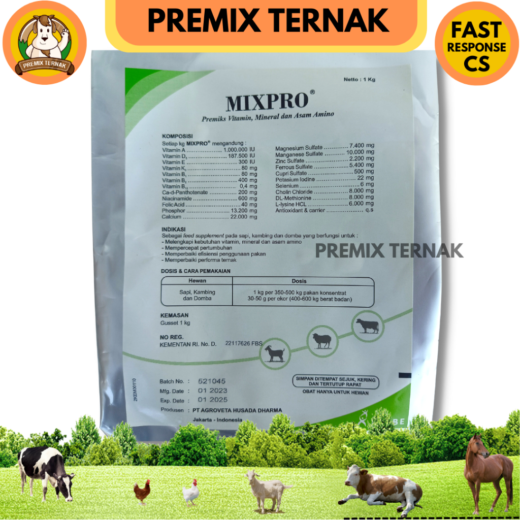 MIXPRO PREMIX SAPI 1 KG - Mix Pro Suplemen Premix Penggemuk dan Pemacu Pertumbuhan Sapi dan Kambing