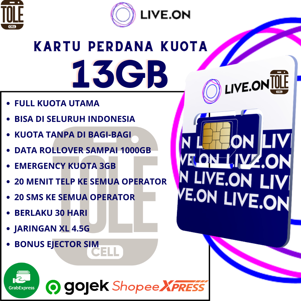 Kartu Perdana Live On 200GB / 100GB / 50GB / 25GB / 20GB / 15GB / 10GB / 7GB Nomor Kuota Data Internet Besar dan Murah  Jarirngan XL Axiata 4.5G