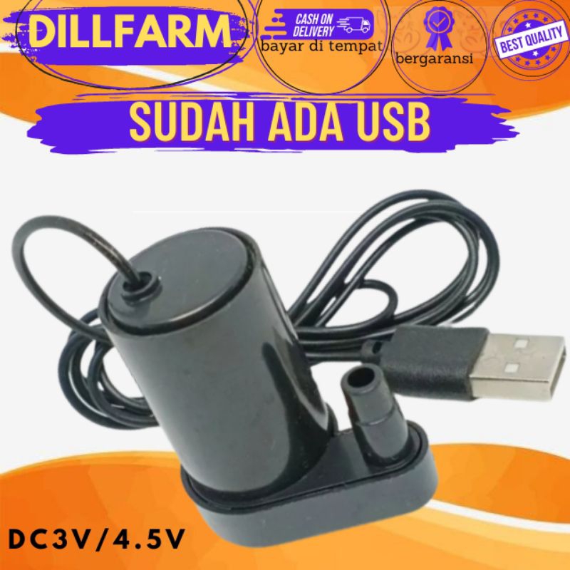 Pompa Air Mini Celup Aquarium 3V USB 3-4.5V Mini Aquarium Submersible DILLFARM