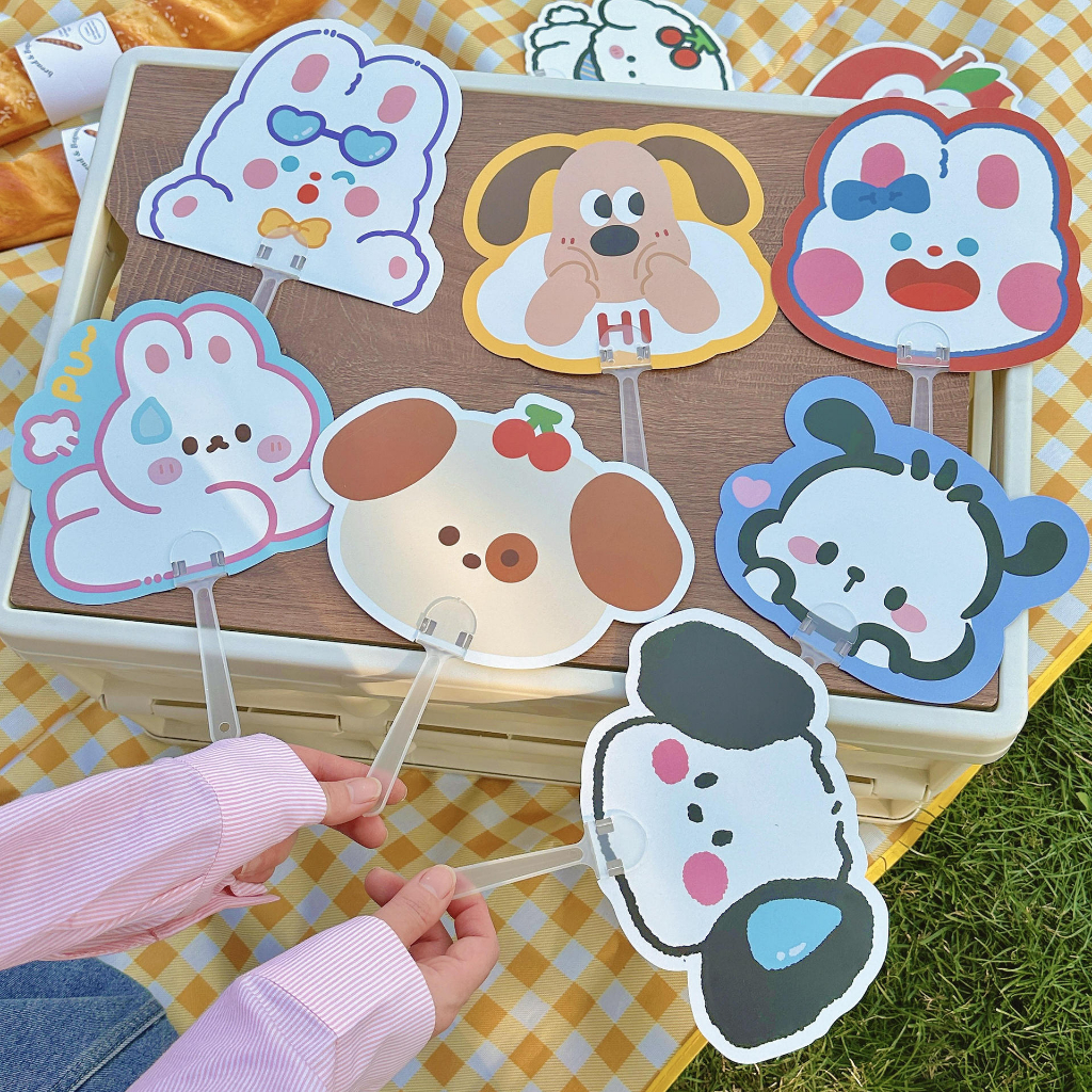 Kipas Tangan Kipas Model Lucu Bahan PP Kipas Mini Genggam Portable Model Kartun Beruang Kelinci Kucing Untuk Anak Dewasa Souvenir Hadiah Unik Mini Hand Fan Souvenir