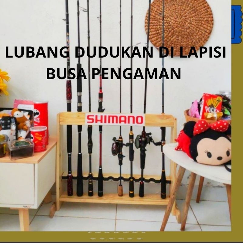 Stand Rak Holder Joran Pancing 10 slot Vernis