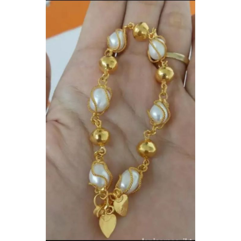 Gelang Titanium Mutiara Lapis Emas