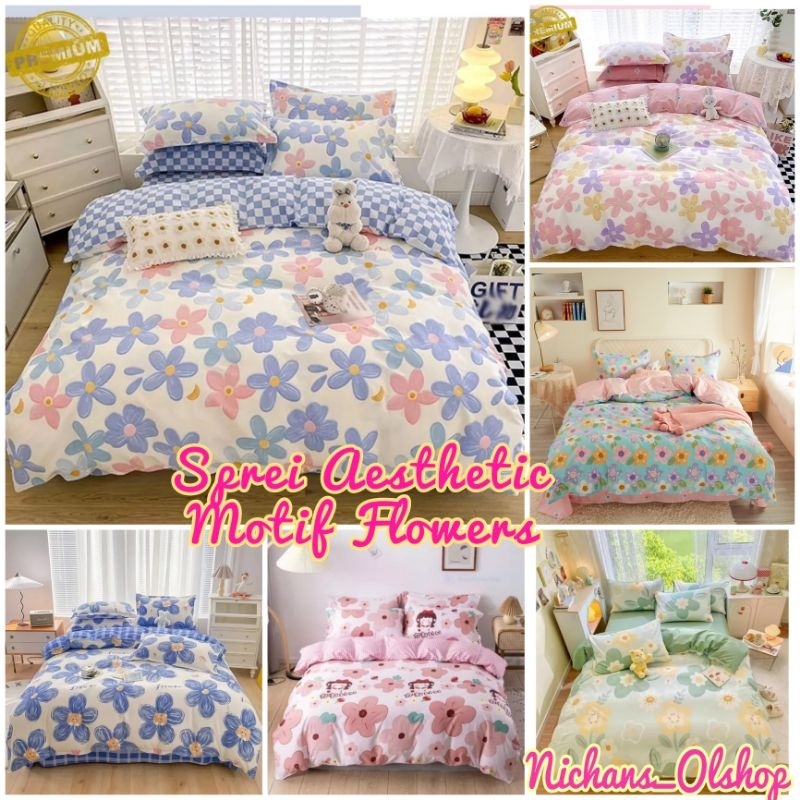 SPREI AESTHETIC MOTIF BUNGA FLOWER/ SEPRAI AESTHETIC KOREA STYLE / SPREI VIRAL TERMURAAHHH