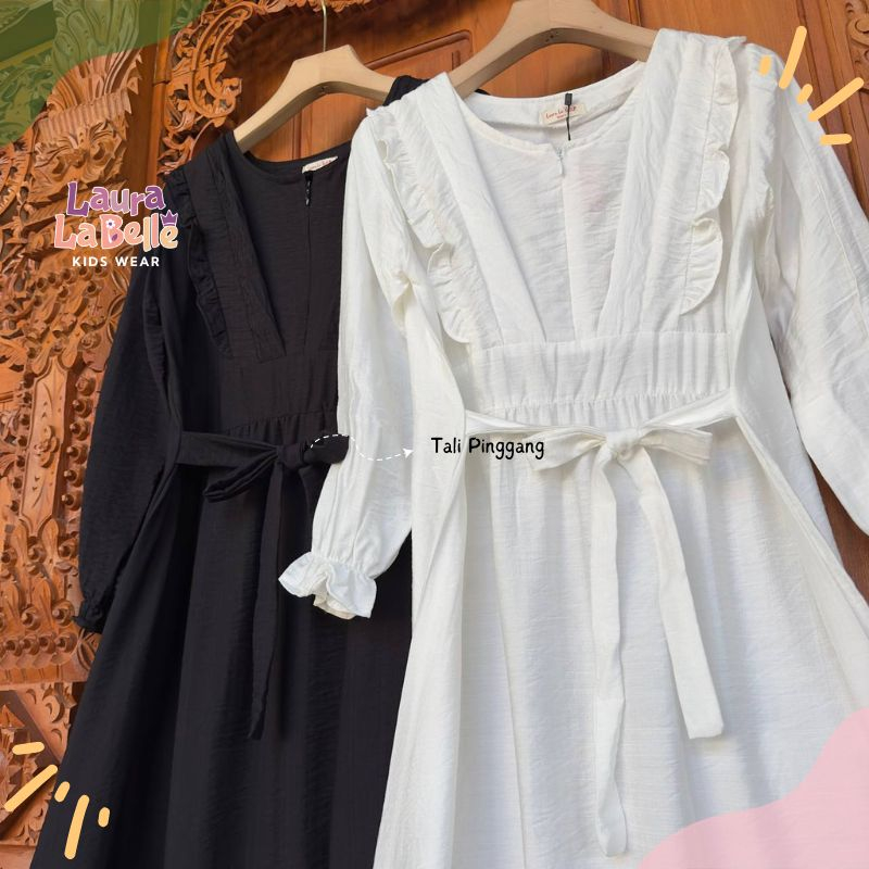 Gamis Hitam Putih Ayura Polo Linen Laurakidshop 7 Tahun - Dewasa