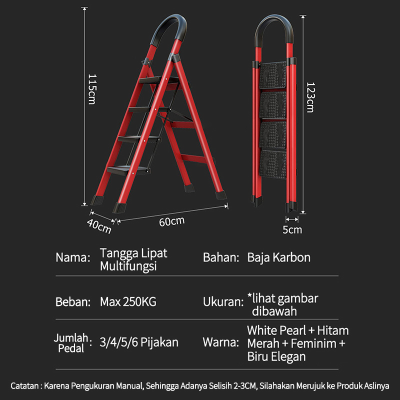 2-6 Steps Paduan Baja Karbon Tangga Langkah Kokoh Tangga Lipat Aluminium Premium untuk Rumah Tangga Bantalan beban 150KG