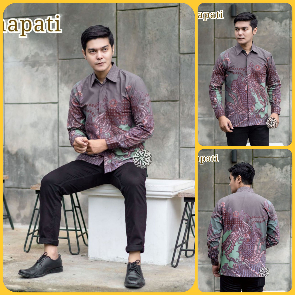 Kemeja Batik Tulis Pria Berlapis Furing Trikot Lengan Panjang Handmade motif senapati