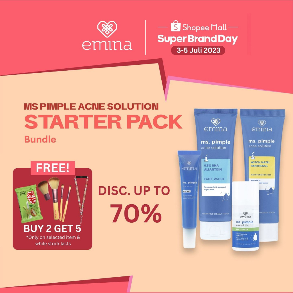 Emina Ms Pimple Starter Pack (Face Wash, Moist Gel, Spot Gel, Toner) - Paket Perawatan Skincare Lengkap Atasi Jerawat