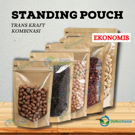 STANDING POUCH ZIPLOCK KRAFT PAPER EKONOMIS KOMBINASI TRANSPARAN DELKOCHOICE