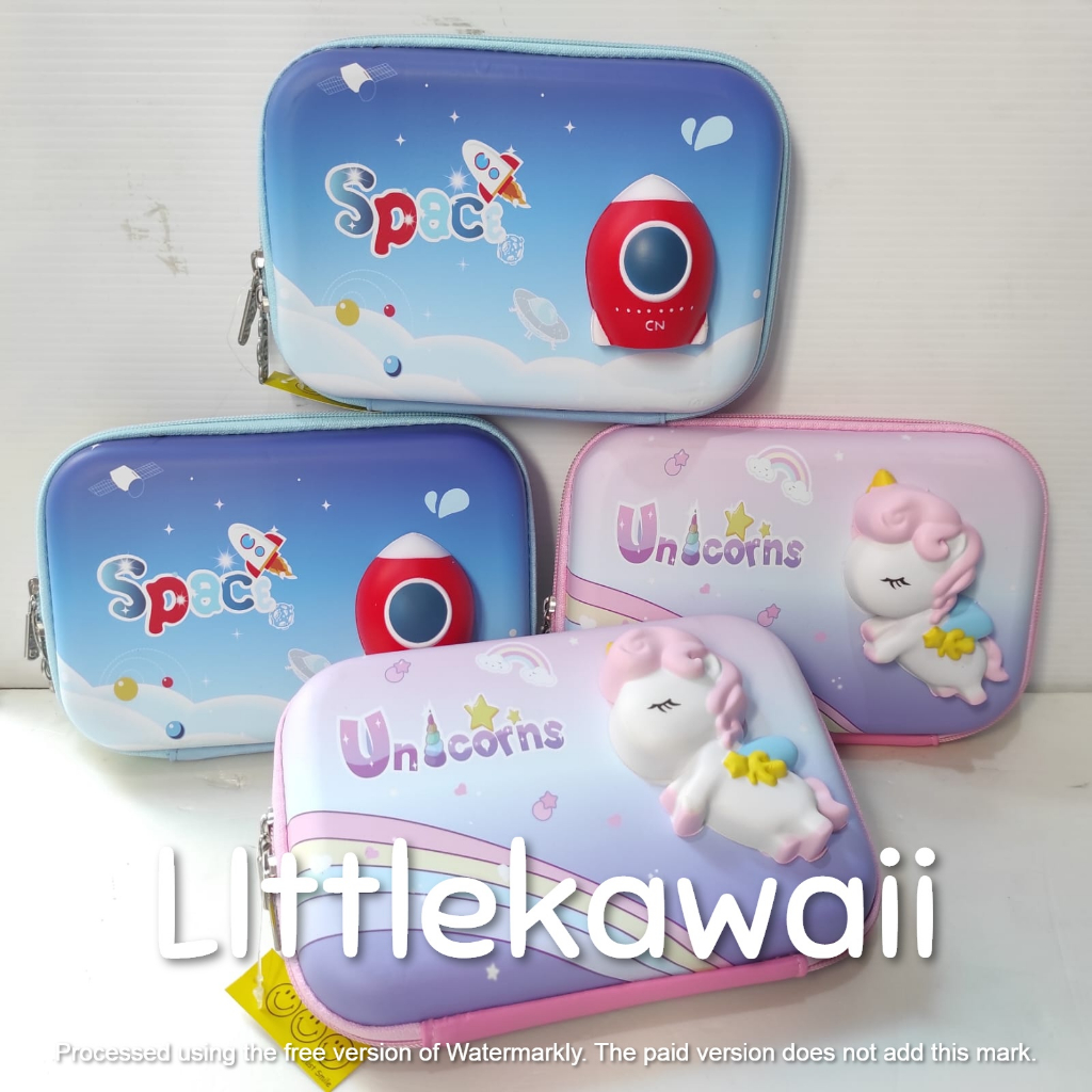 LK/Tempat Kotak Pensil Anak Sekolah Pencil Case Hardcase Timbul Squishy Squizee Unicorn Astronot Import