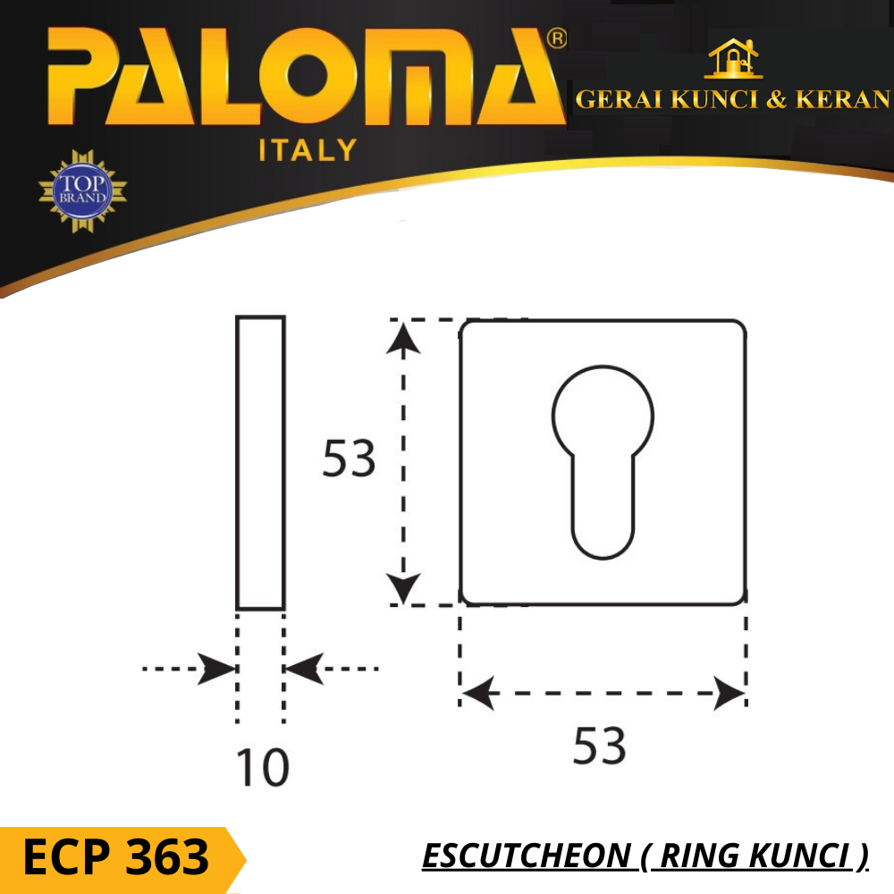 PALOMA ECP 363 RING KUNCI KOTAK HITAM BLACK ESCUTCHEON DELUXE COVER TUTUP CYLINDER KUNCI