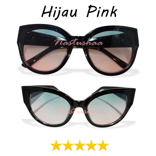 Kacamata Fashion Dewasa dengan Model Terbaru Cat Eye Oversize Frame Hitam Glossy Lensa Gradasi Warna Unisex