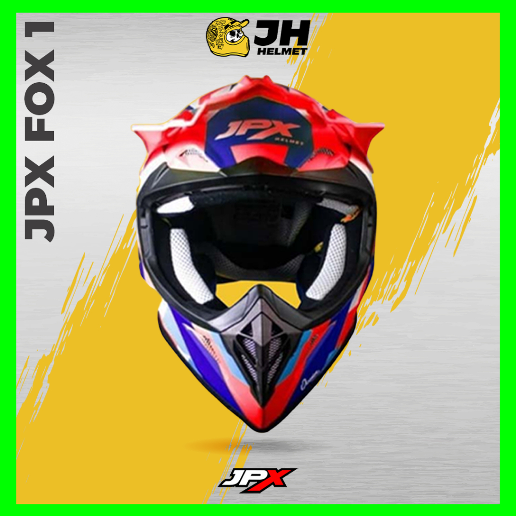 Helm JPX Cross Fox1 X29 Oksonium Red Fluo Glossy | Fox 1 Trail | Helm Full Face | JUAL HELM