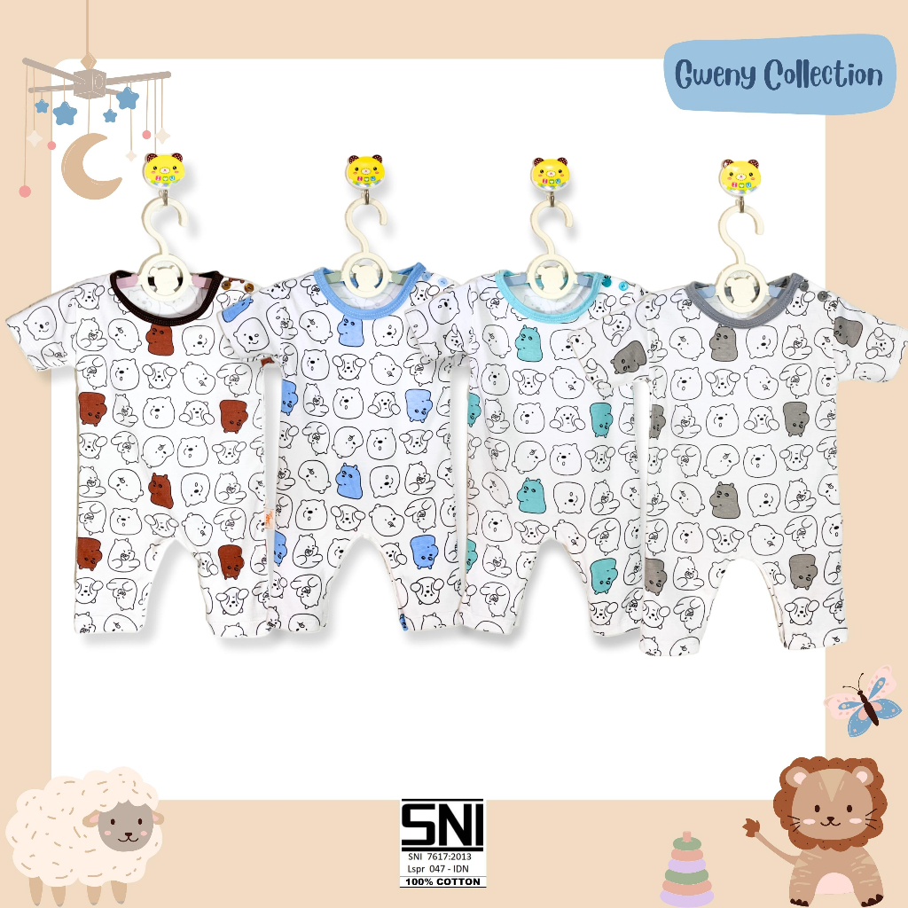 HANSOP BABY OVERALL JUMPSUIT SLLEPSUIT BAYI JUMPER BABY GLOW MOTIF FATTY BEAR SNI UNISEX