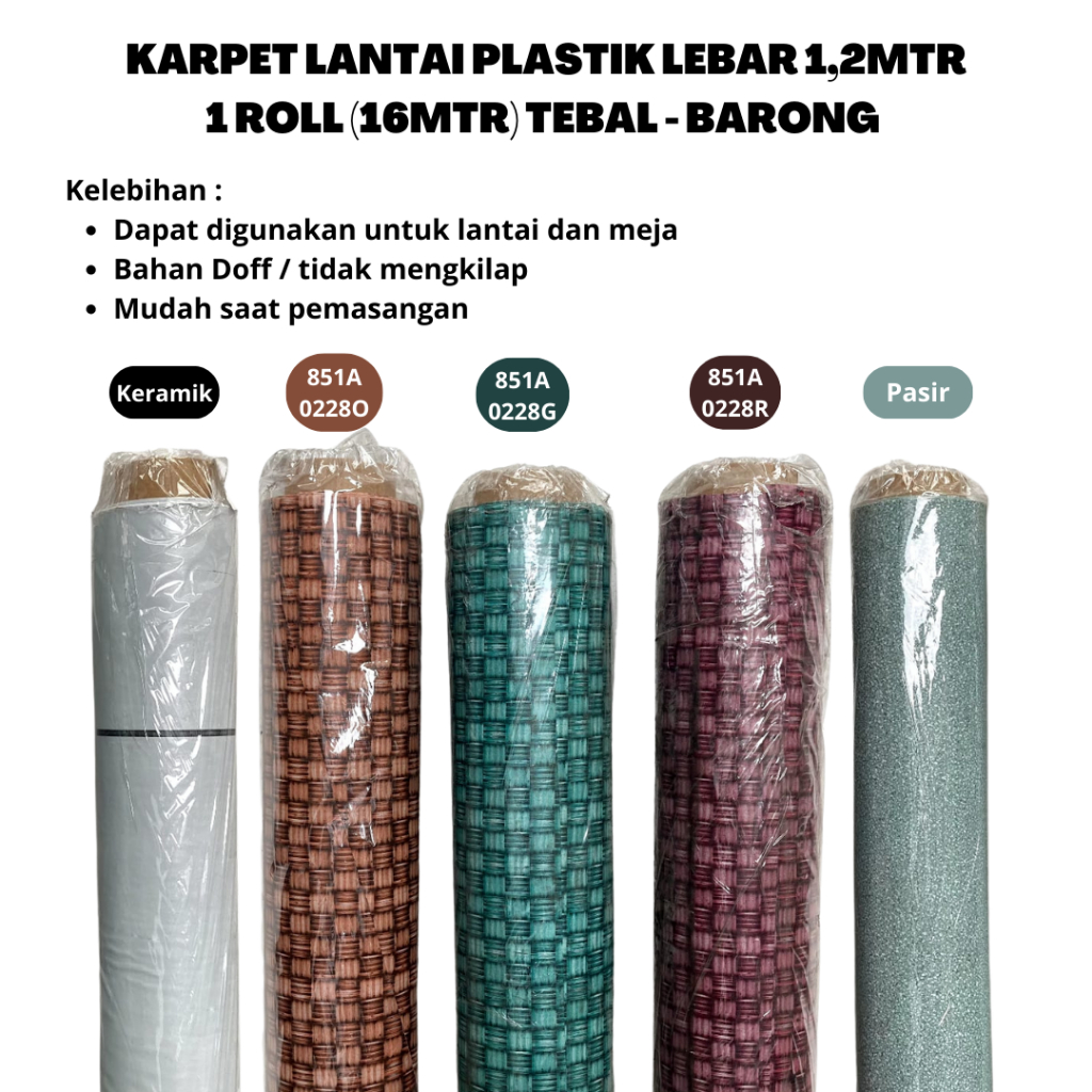 KARPET LANTAI PLASTIK 1,2x16 M MERK BARONG Motif Pasir, Keramik, Catur UNTUK MEJA dan Alas Lantai